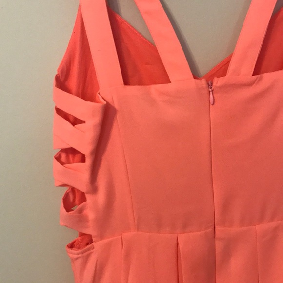 Neon Pink Mini Skater Dress with Side Cut Outs - Picture 5 of 7